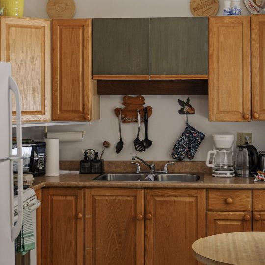 Cuisine du chalet Le Sous-bois, avec cafetière filtre et machine à capsules